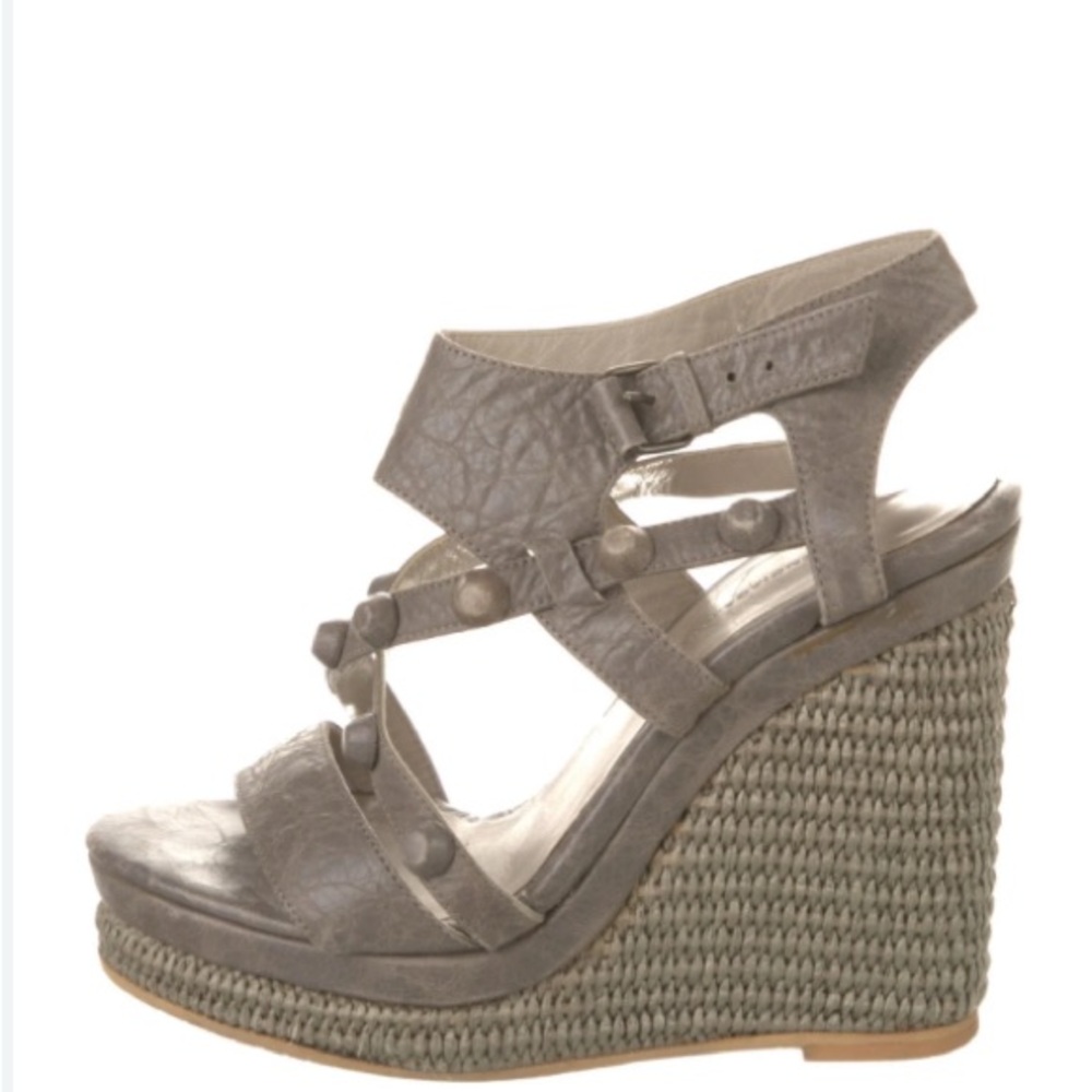 Worn Once Balenciaga  Studded Strappy Raffia Wedge Sandals 41/10